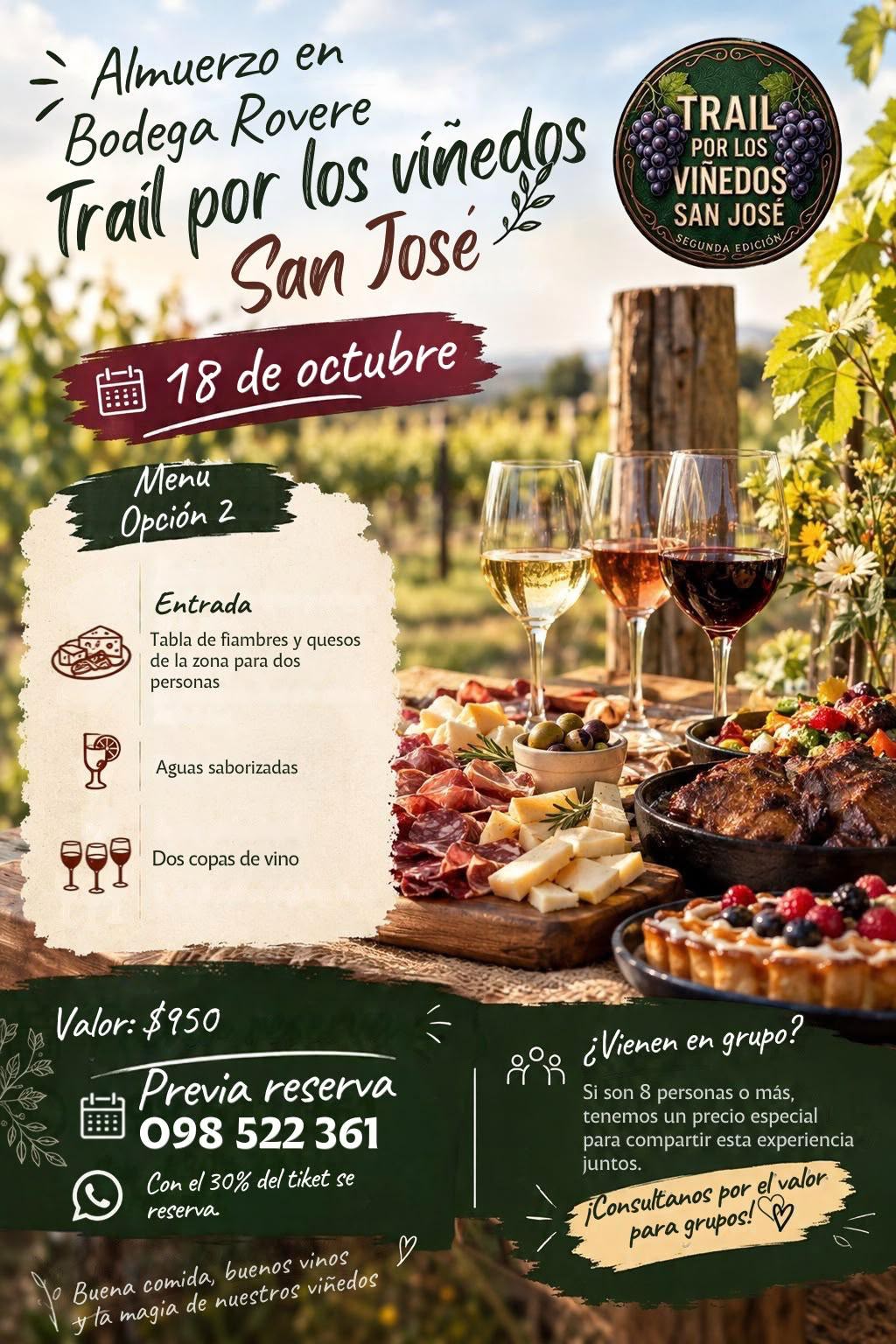 BODEGA ROVERE - TRAIL POR LOS VIÑEDOS Y ALMUERZO